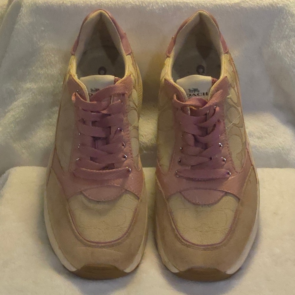 Coach CitySole Runner Pink Signature Monogram Leather Suede Sneakers G5057 9B